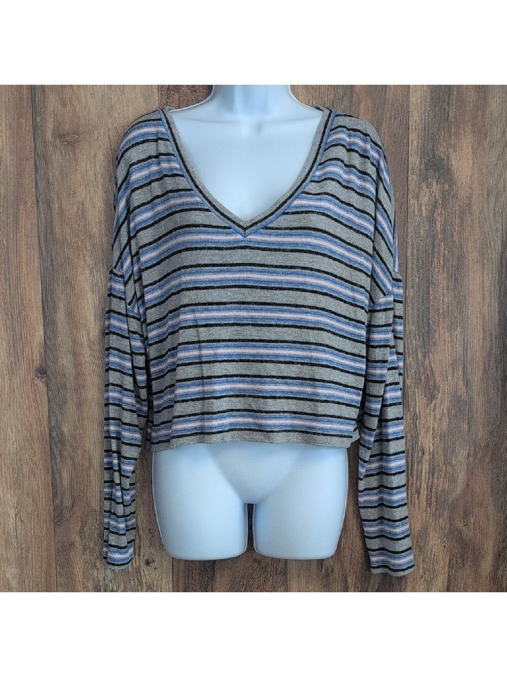 Wild Fable Multicolor Striped V-Neck Oversized Crop Sweater XL         D317